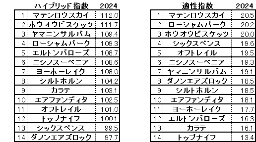 2024　毎日王冠　HB指数